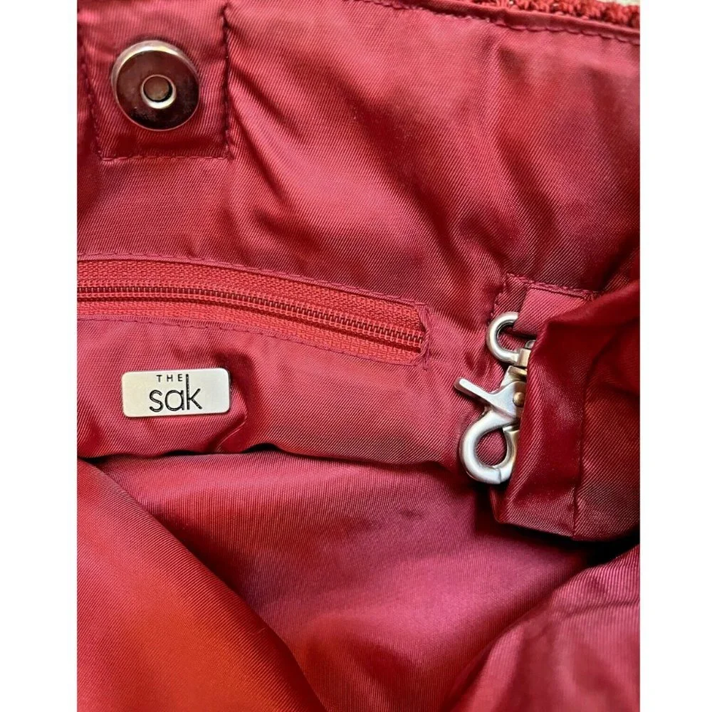 VINTAGE BOHO INDIE RUSTIC COTTAGE CORE THE SAK RED CROCHET HAND BAG TOTE PURSE - Picture 8 of 10